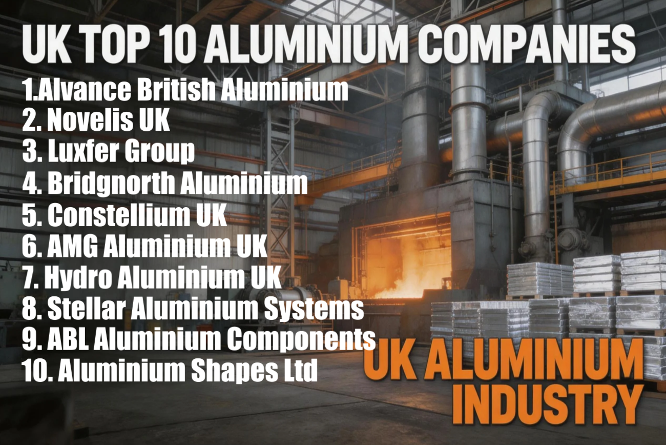 Top 10 Aluminum Companies in the UK 2026 - British aluminum industry ranking infographic showing key manufacturers and their advantages