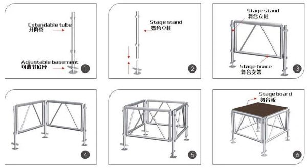 Aluminium mobile stage assembly diagram