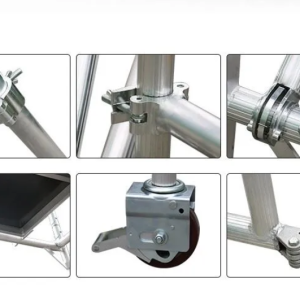 aluminium mobile scaffolding accessories with braces clamps and caster wheels
