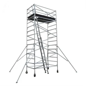 Double Width Aluminum Mobile Scaffold Tower with Ladder & Stabilizers