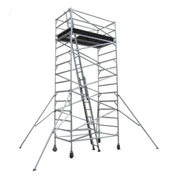 aluminium mobile scaffold tower with ladder stabilizers and lockable wheels