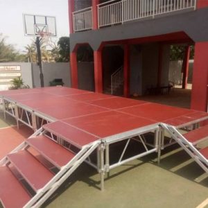 Aluminium mobile stage platform with stairs and railings