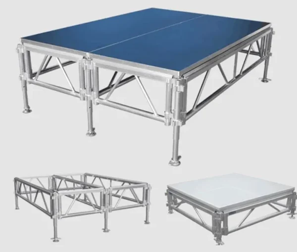 Blue portable aluminium stage board and modular stage components