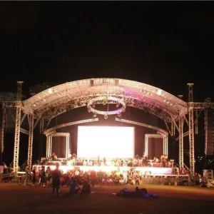 outdoor concert curved roof stage truss real event setup