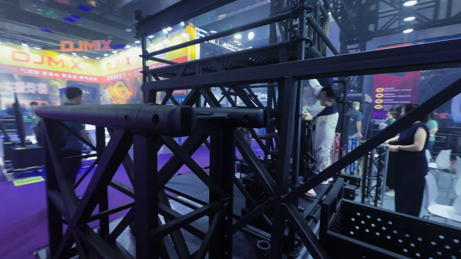 heavy-duty black lighting truss with precision pin connections and bracing