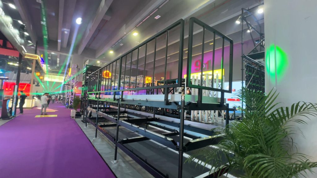 Ringlock scaffolding audience platform showing installed stage seating and structural framework at VAC Music Festival