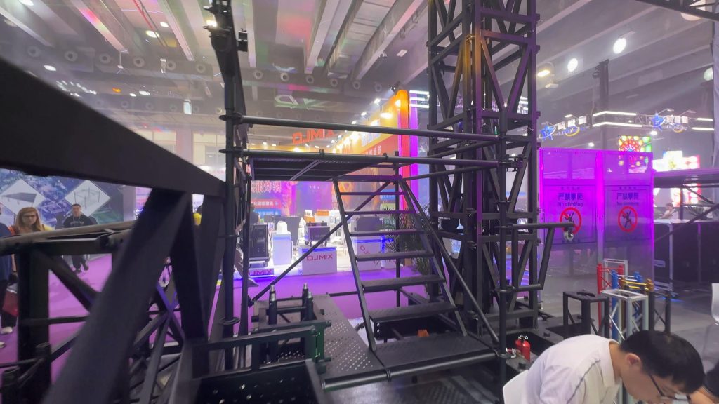 Ringlock stage scaffolding full setup at VAC Music Festival, showing structural framework, lighting rigs, and event platform installation