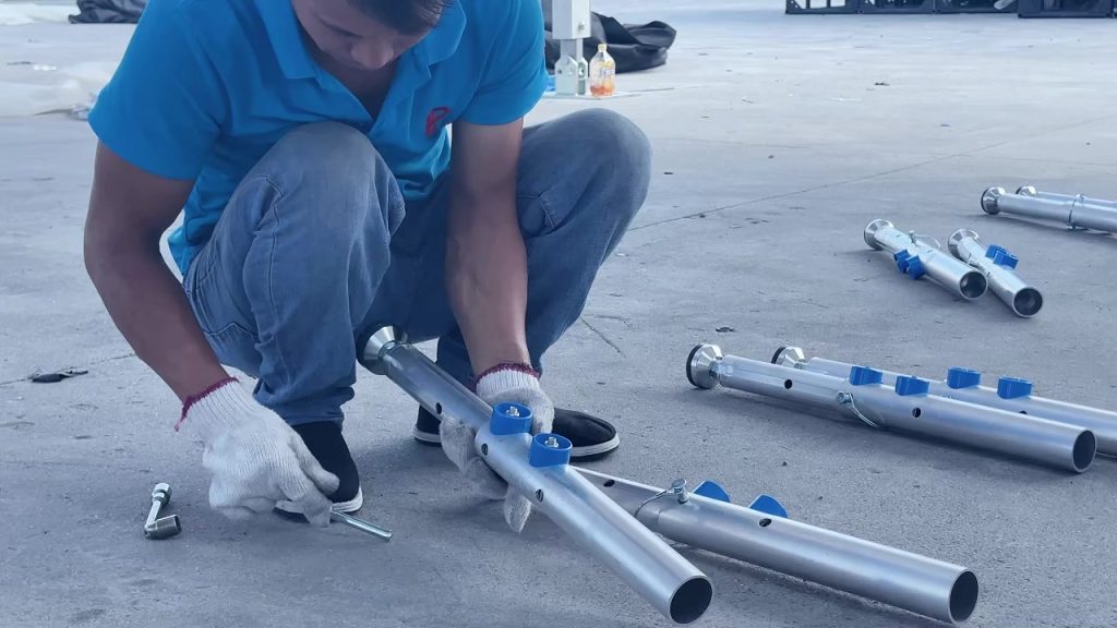 Portable stage support legs with quick locking pins