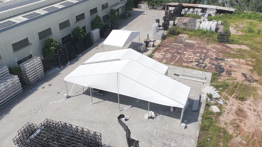 Completed aluminum outdoor event tent after installation
