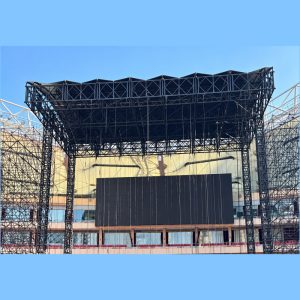 Electric cylinder lifting roof system for a large concert stage